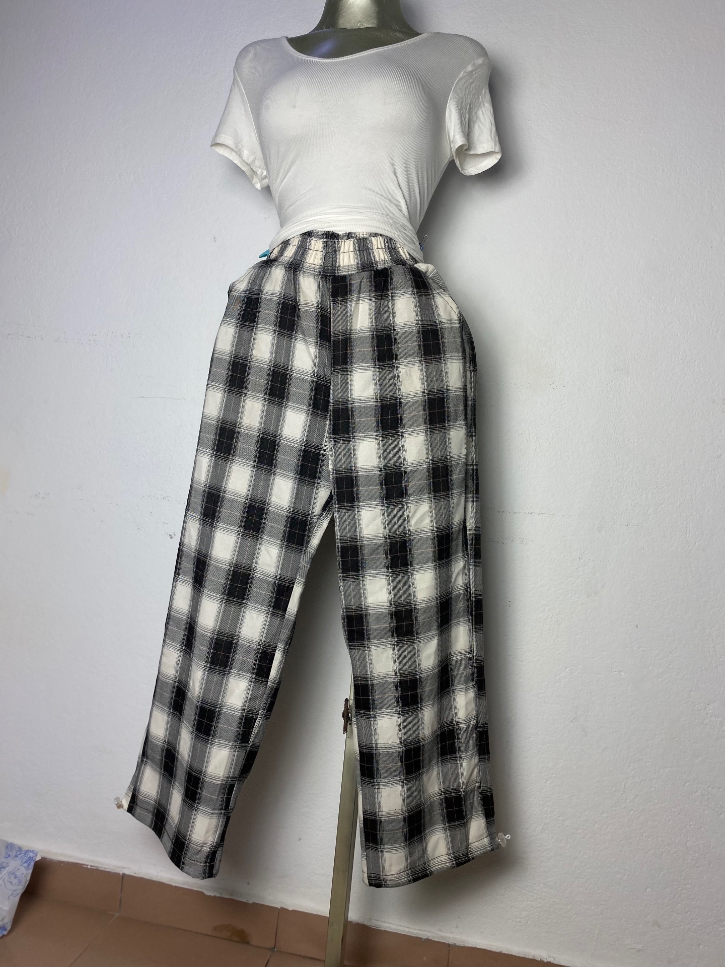 Pantalon à carreaux décontracté taille S M L