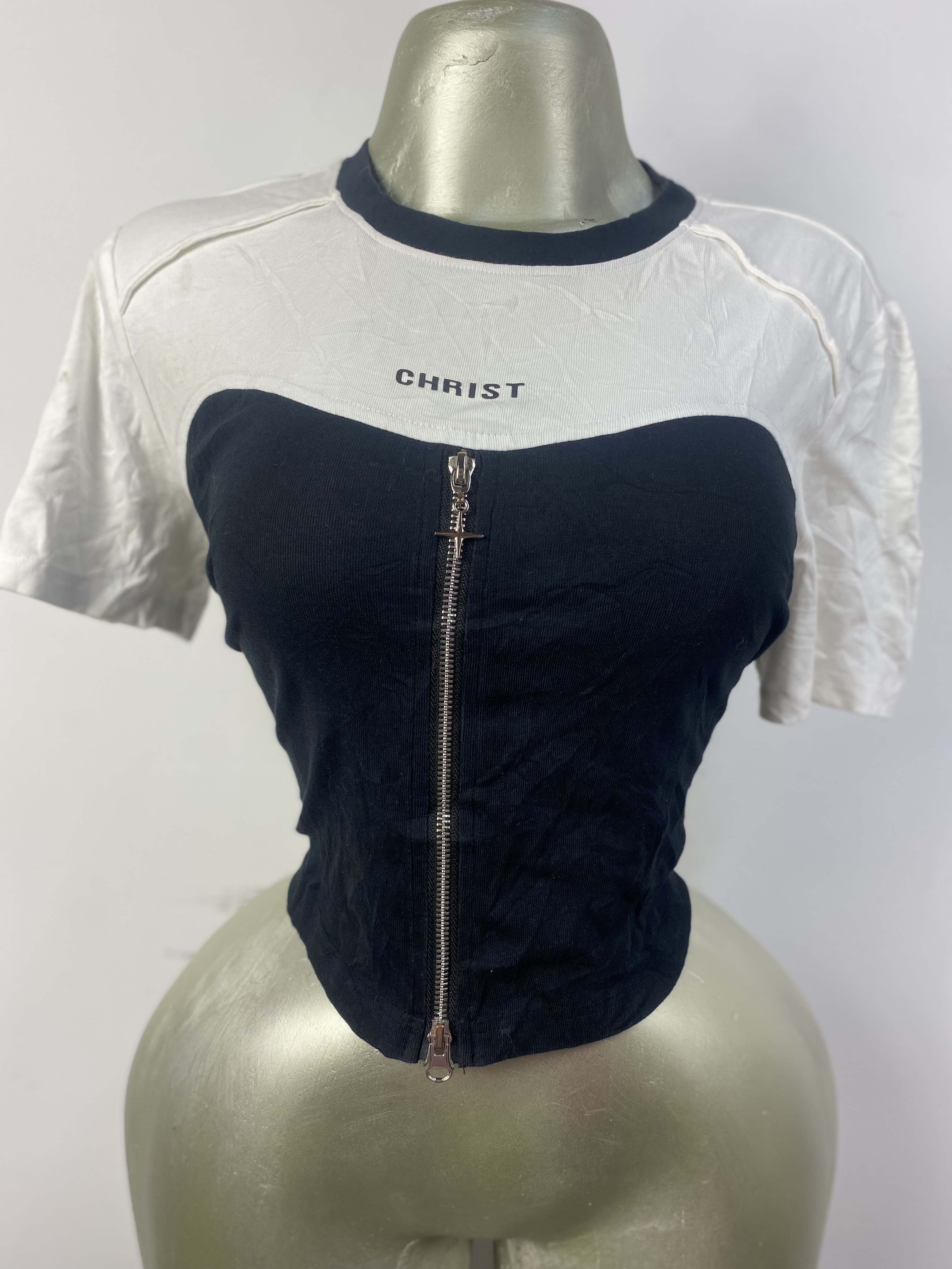 Top blanc noir en coton taille M L